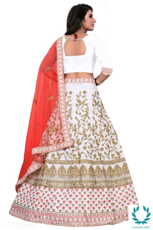 Beautiful Semi Stitched  lehenga Choli - Free Size, White, Red, Satain Dupatta Fabric : Net, Embroidered, Multipack :1